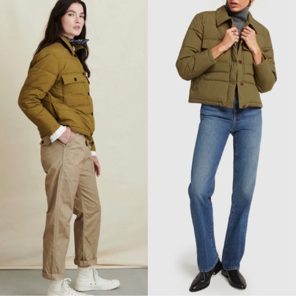 Alex Mill Womens Quilted Cropped Puffer Jacket Corduroy Barn Coat Cotton Green S - Picture 2 of 9